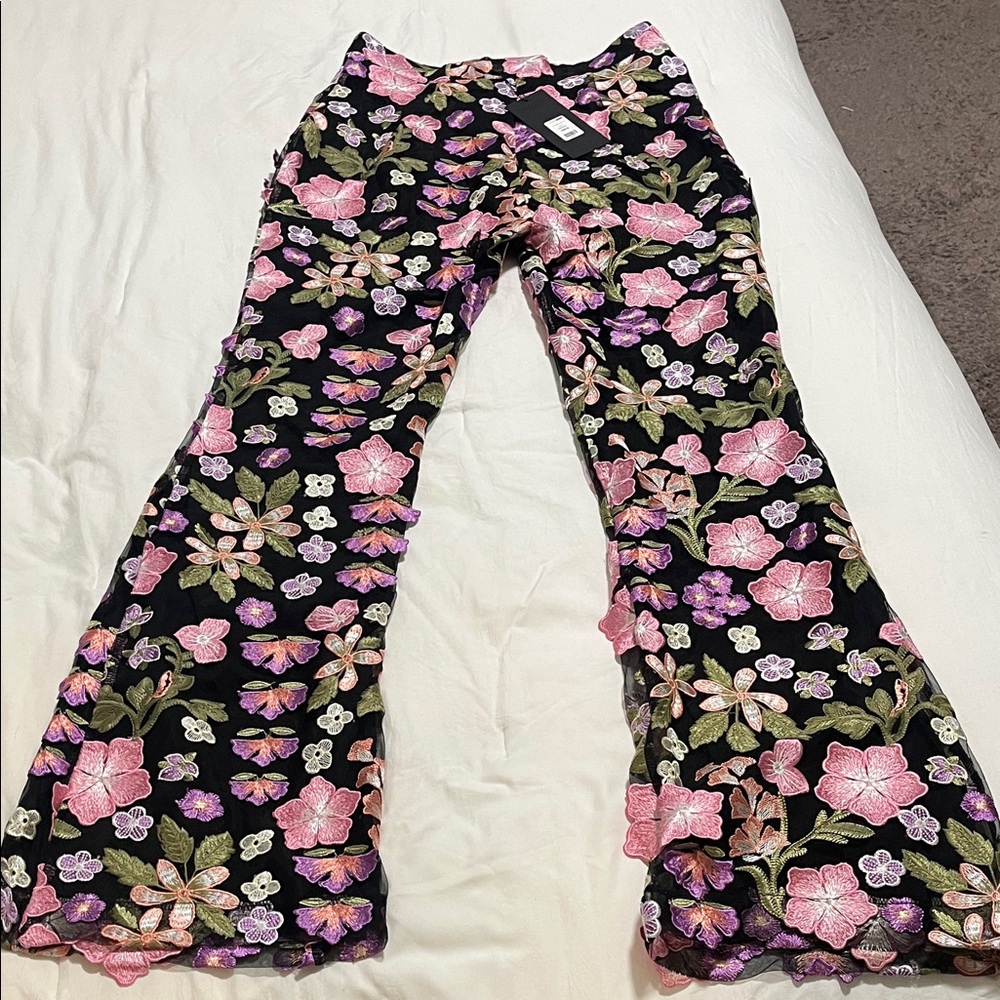 Fashion Nova Black and Pink Floral Pantsuit
